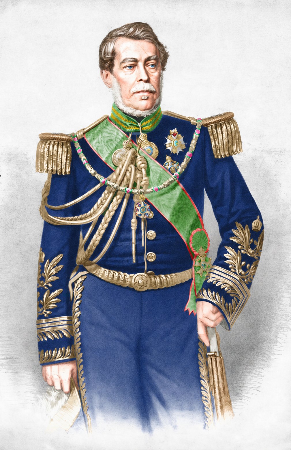 Retrato colorizado de Caxias em uniforme de gala