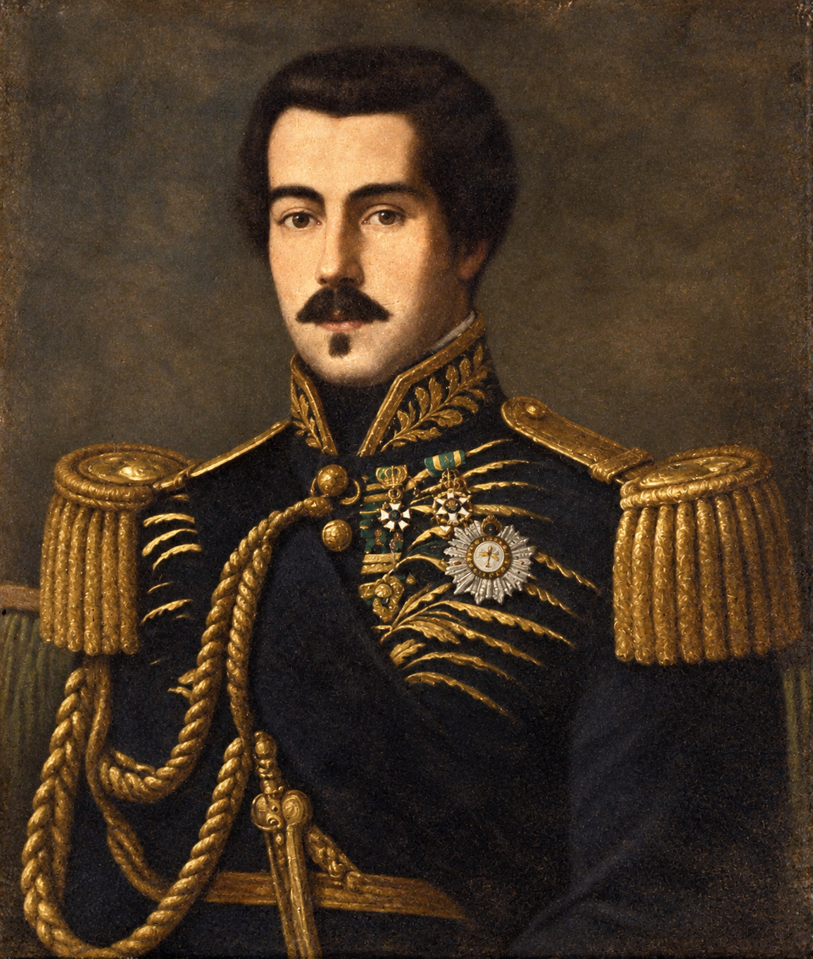 Representação em cores de Luiz Alves de Lima e Silva jovem, em uniforme militar